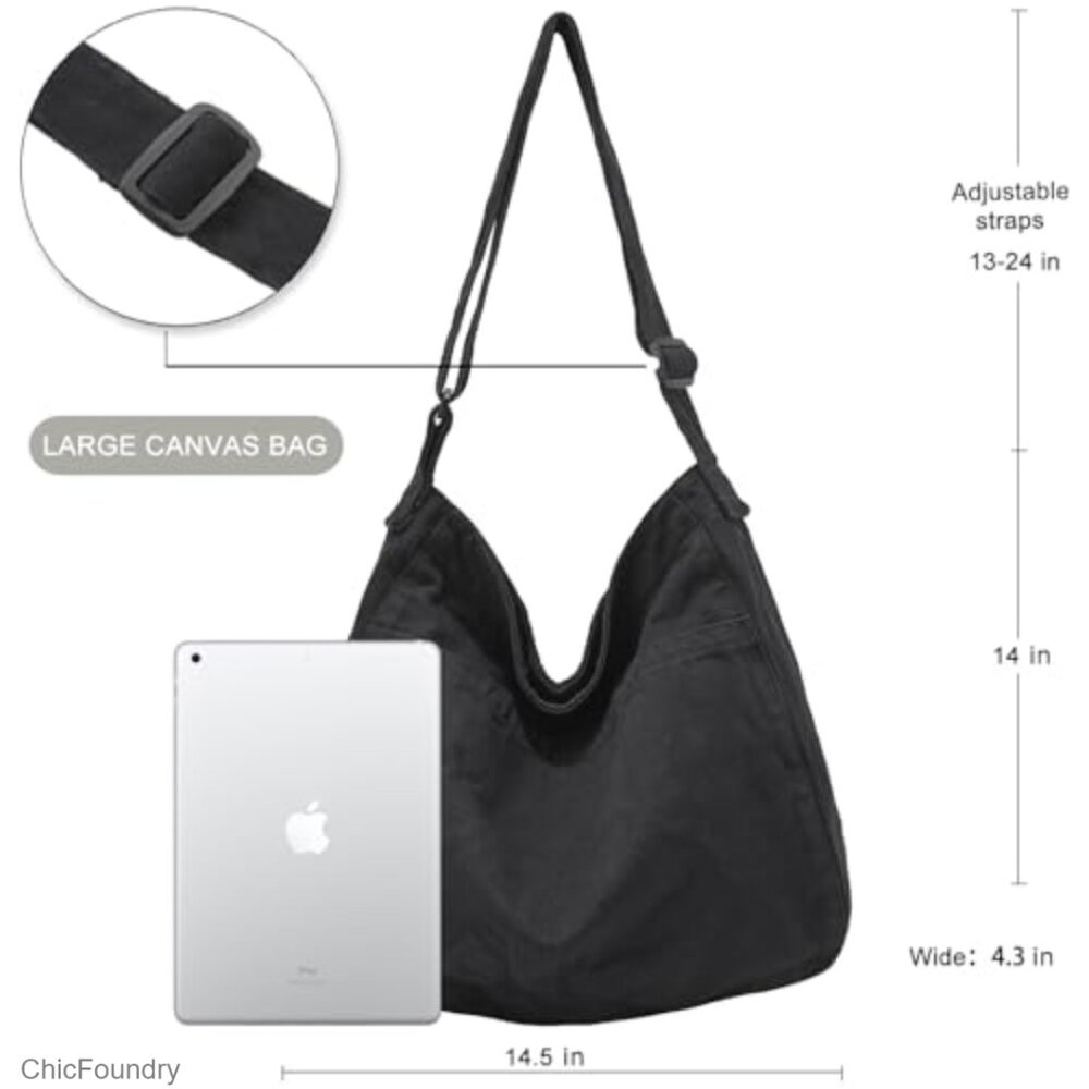Large Canvas Tote Bag with Zipper, Adjustable Strap for Work Travel Everyday - Picture 3 of 7